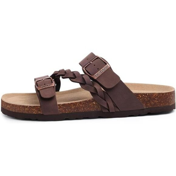 Womens Cork Footbed Slide Sandals Arch Support Adjustable Summer Slip On - Picture 3 of 8